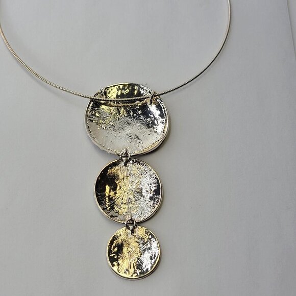 Descending 3 Circle Pendant Necklace with Purple and Yellow Flower Swirls - Picture 3 of 9